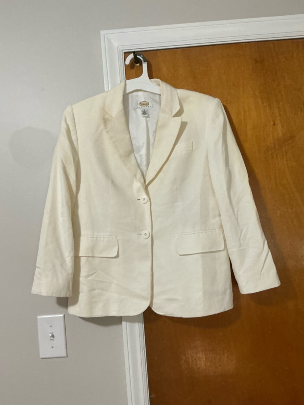 Talbots Cream Single-Breasted Linen-Blend Blazer